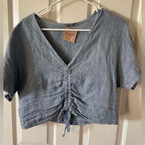 Blue Linen Crop Top